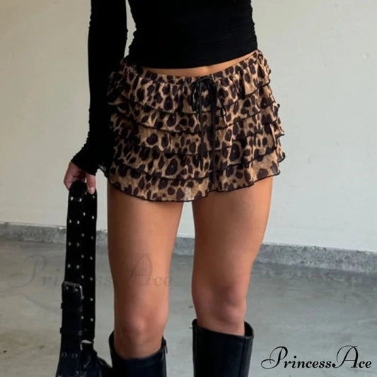 Spotted Pattern Layered Slim Skirt leopard / S skirts-250223