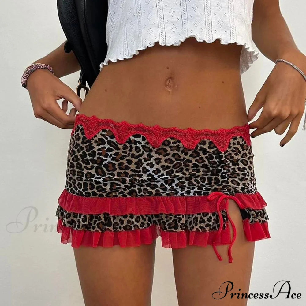 Spotted Pattern Layered Slim Skirt red / S skirts-250223