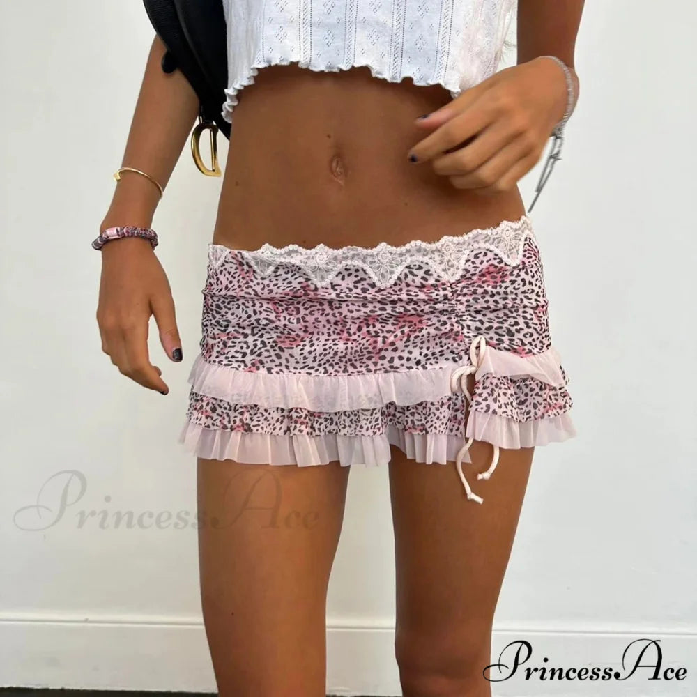 Spotted Pattern Layered Slim Skirt rose pink / S skirts-250223