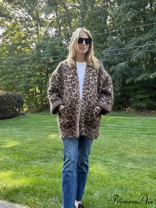 Spotted Pattern Mohair Open Cardigan Leopard print / S cardigans-241228