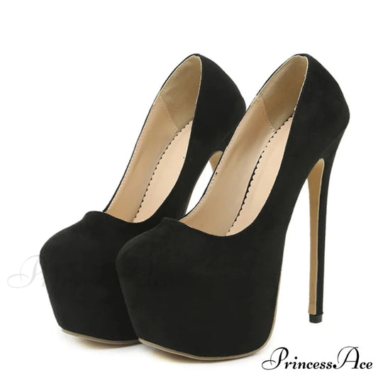 Spring-Autumn Black Platform Buckle Super-High Pole-Dance Pumps 17CM Stiletto High Heel Black / 35
