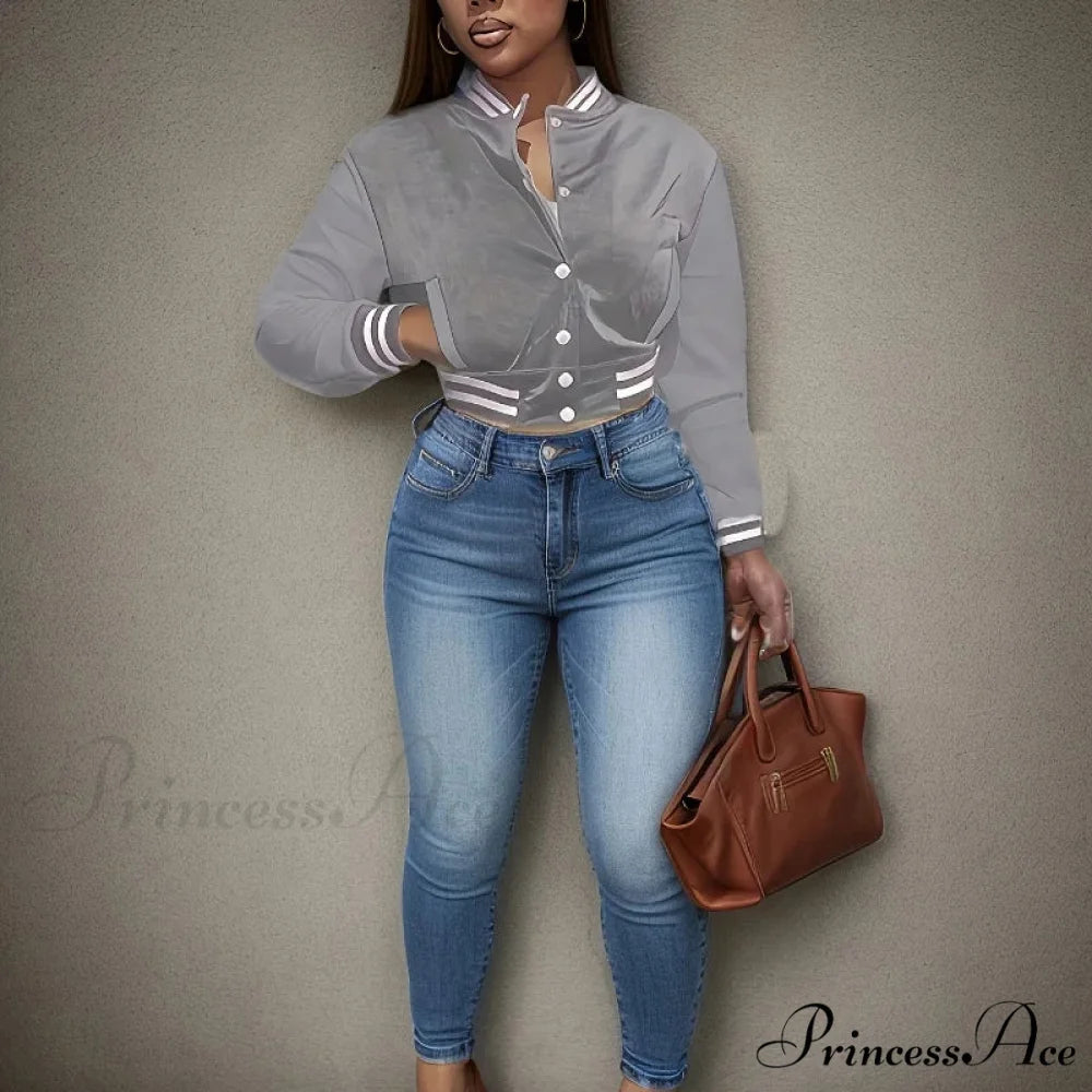 Spring Autumn European Pure Color Single-breasted Baseball Stylish Coat