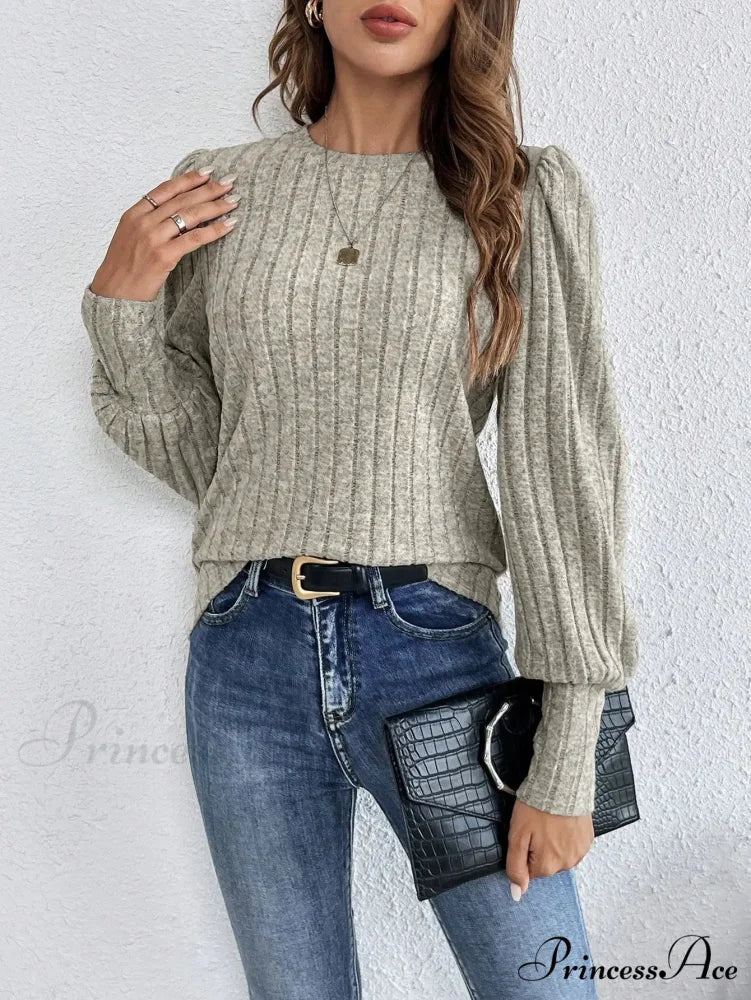 Spring Autumn Informal Crewneck Baggy Knit T-shirt knittop-250126