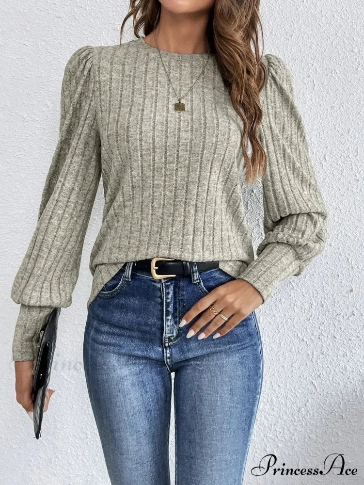 Spring Autumn Informal Crewneck Baggy Knit T-shirt knittop-250126