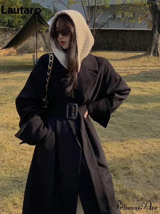 Spring Autumn Long Brown Black Striped Oversized Luxury Designer Runway Fashion 2024 Stylish Coat Black / S