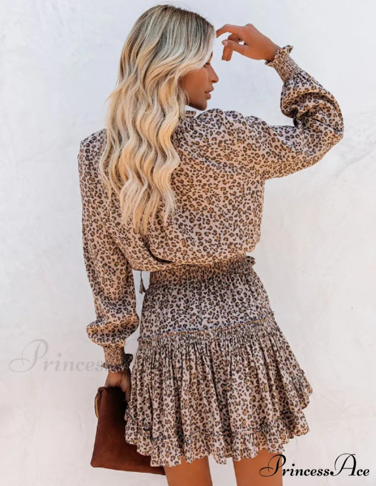 Spring Autumn Long Sleeve Women’s Leopard Print Party Dress