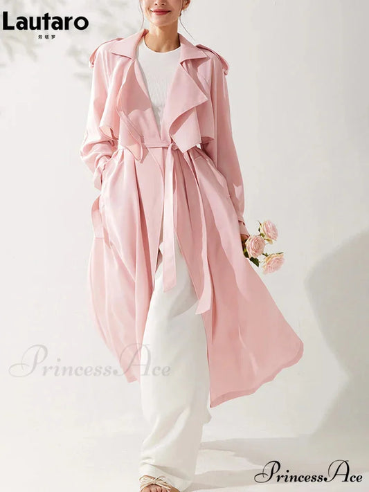Spring Autumn Long Sweet Thin Flowy Pink Sashes High Quality Luxury Designer 2024 Stylish Coat Pink / S