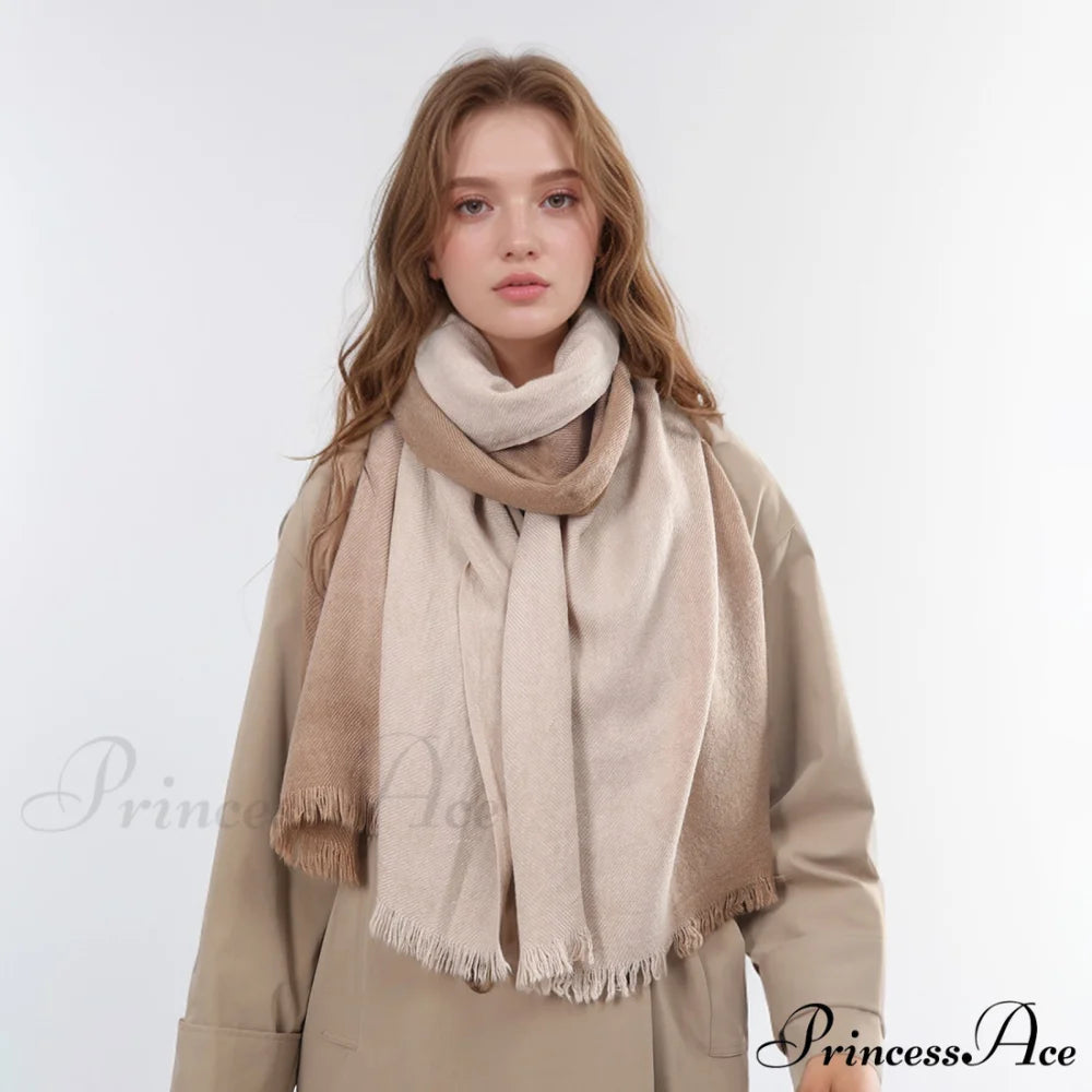 Spring Autumn Winter Thin High-end Gradient Two-tone Large Faux Cashmere Elegant Scarf Navy Blue