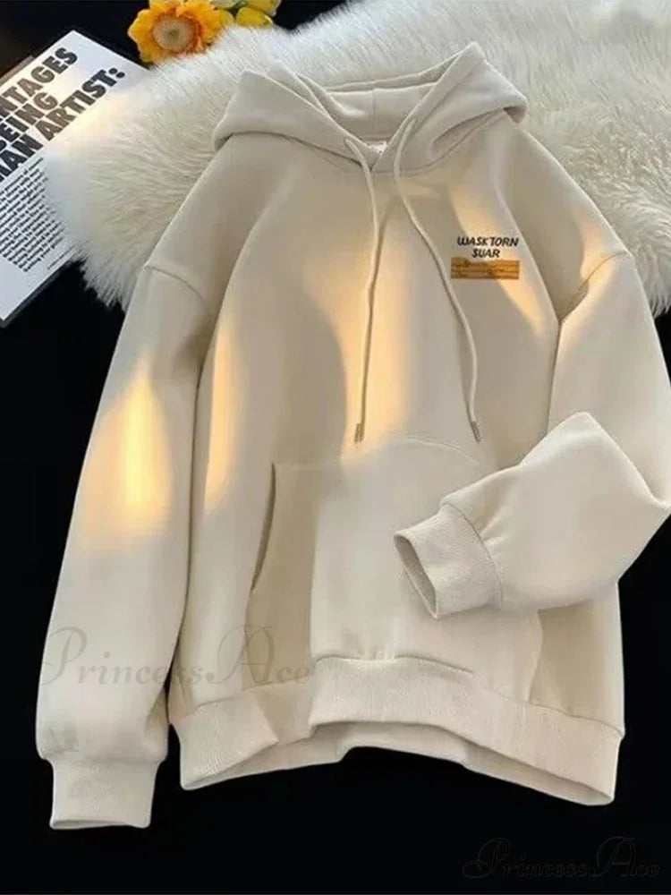 Spring Correspondence Graphic Urban Hoodie apricot / M(40-50KG) hoodies-241228