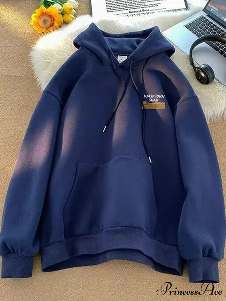 Spring Correspondence Graphic Urban Hoodie Navy Blue / M(40-50KG) hoodies-241228