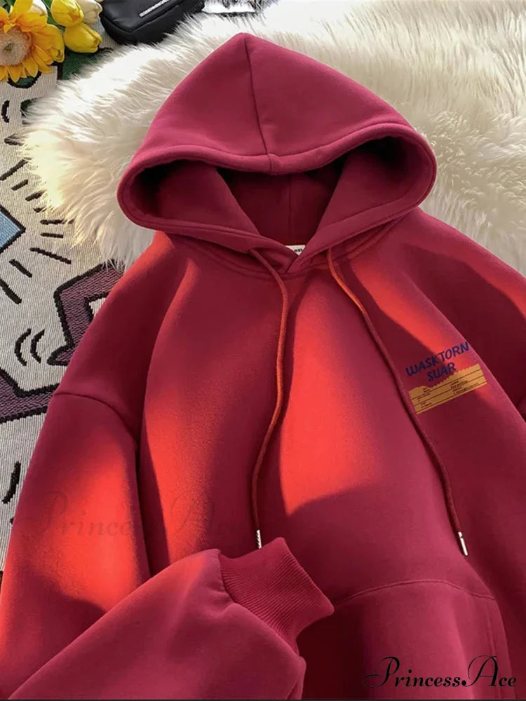 Spring Correspondence Graphic Urban Hoodie Red / M(40-50KG) hoodies-241228