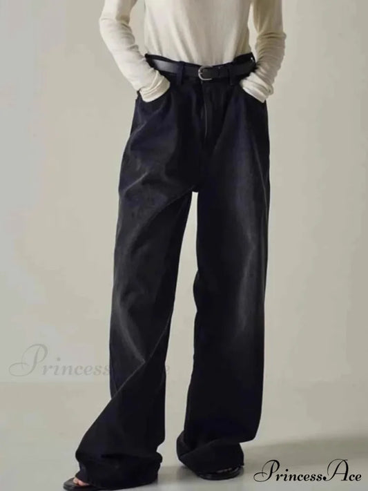 Spring Fall New High-waisted Wide-leg High Quality Long Baggy Y2K Jean Black / XS