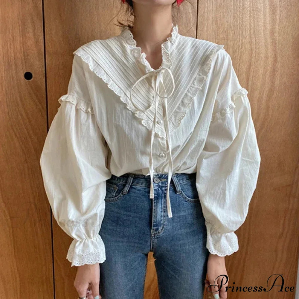 Spring Free Lantern Sleeve Classic Blouse WHITE / S blouse-250223
