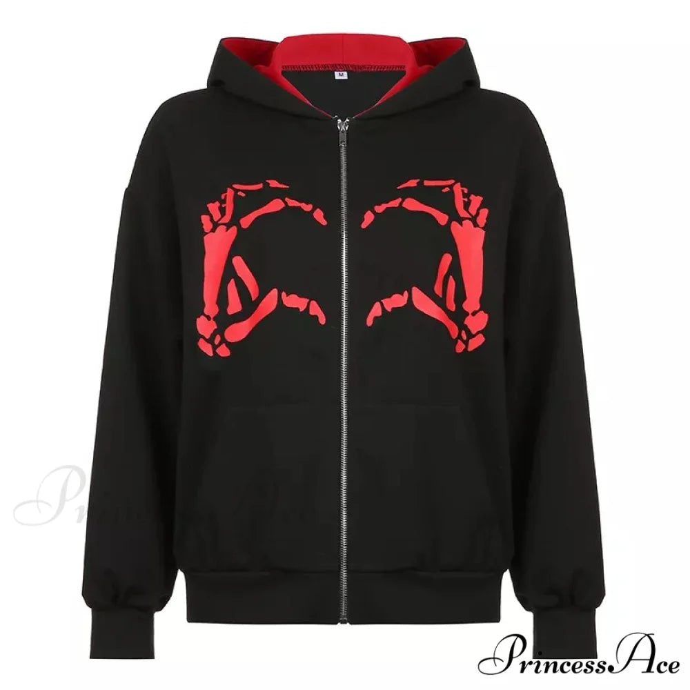 Spring Hoodie Hop Zipper Y2K Oversized Women’s Gray Embroidery Letter Streetwear Punk Hip Sweatshirt 1 2 / S