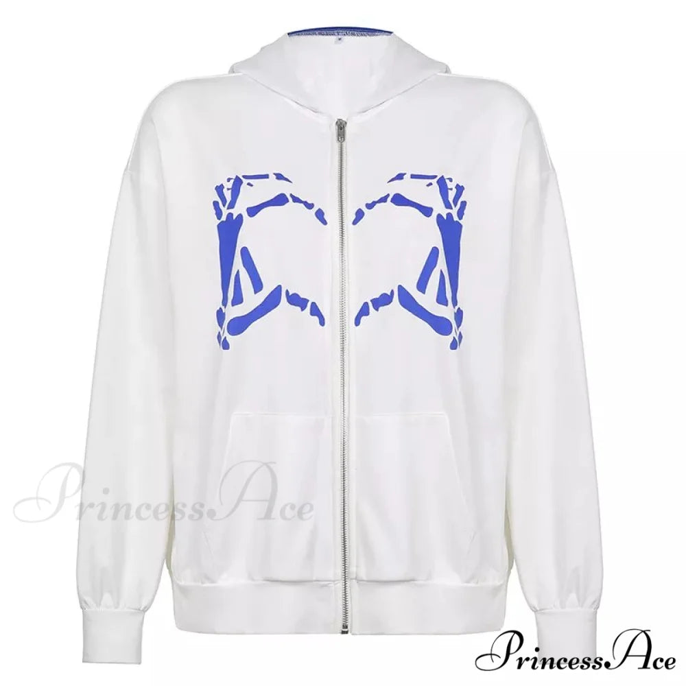 Spring Hoodie Hop Zipper Y2K Oversized Women’s Gray Embroidery Letter Streetwear Punk Hip Sweatshirt 1 1 / S