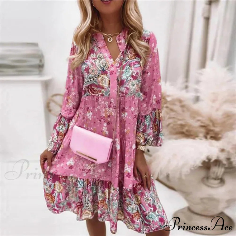 Spring Informal Flowery Medium Length Dress Pink / S oldfloraldress-250126