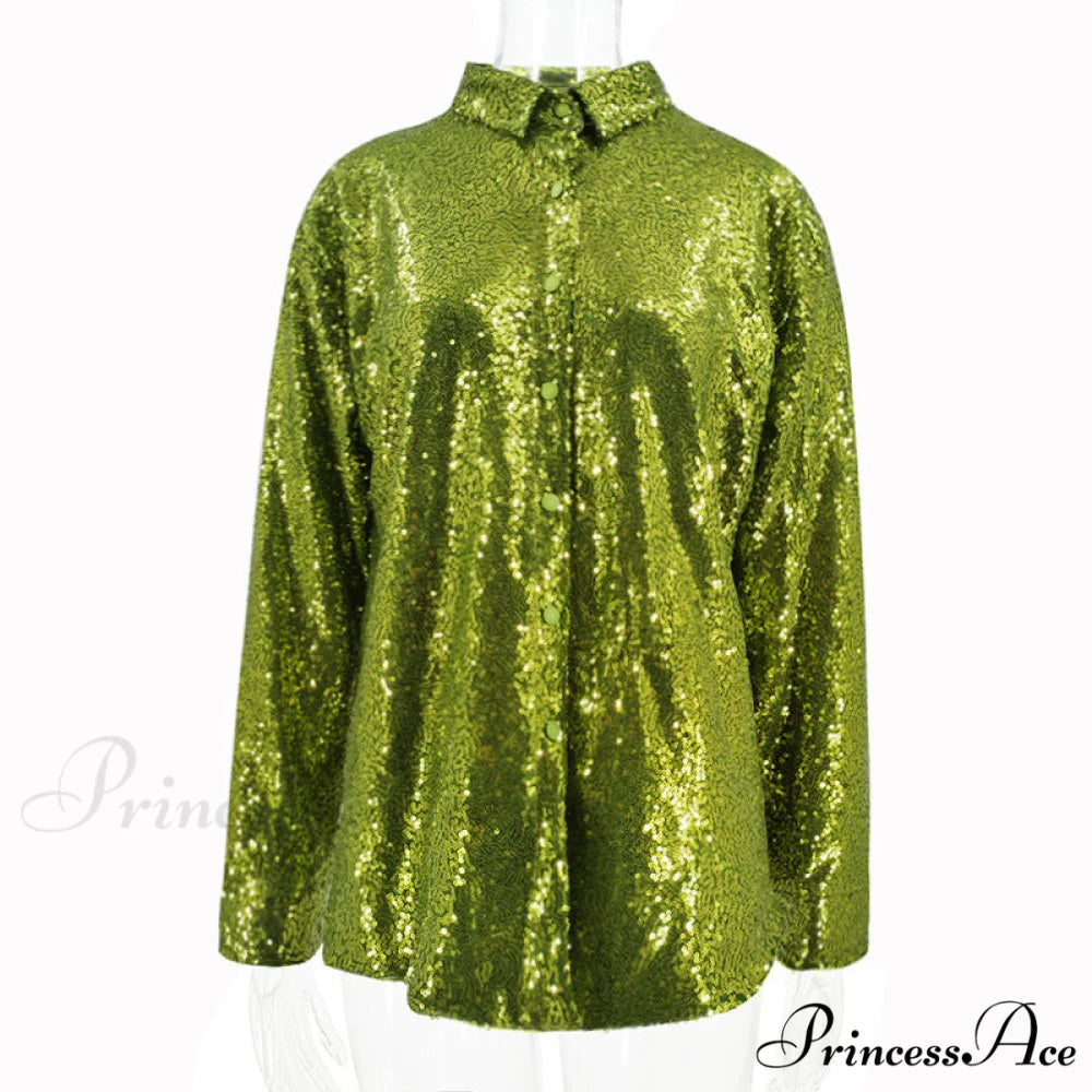 Spring Long Bright - Streetwear by Red Blouse Silk Fit Casual Women Loose Fashion Arm BerryBetty