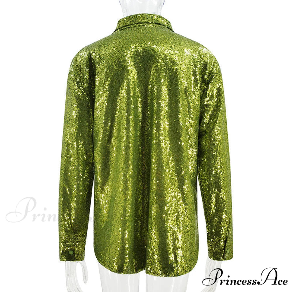 Spring Long Bright - Streetwear by Red Blouse Silk Fit Casual Women Loose Fashion Arm BerryBetty