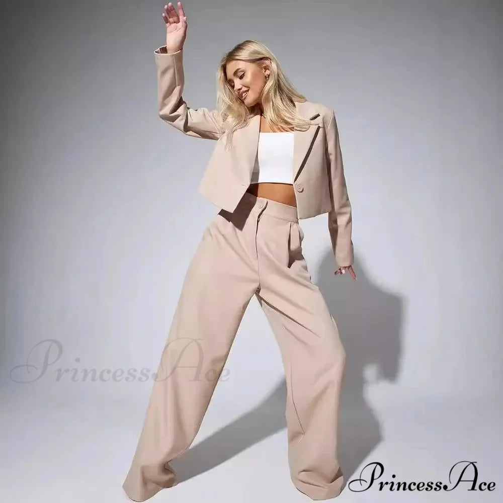 Spring Sleek Wide Leg Trousers Office Two Piece Set officetwopieceset-250223