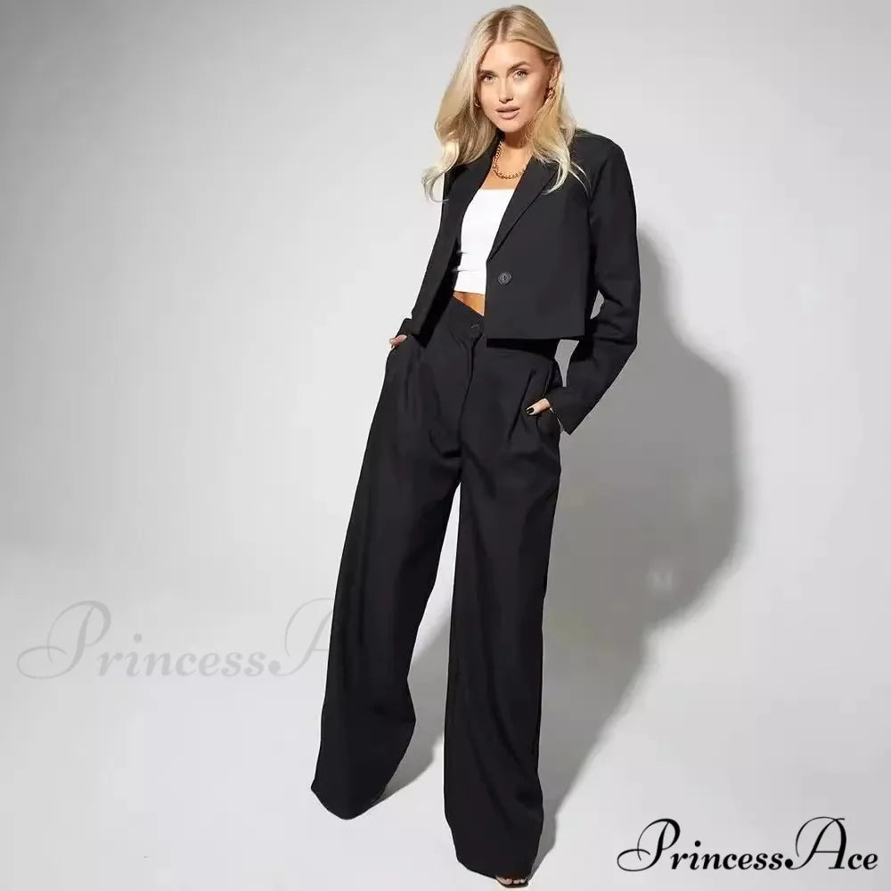 Spring Sleek Wide Leg Trousers Office Two Piece Set officetwopieceset-250223