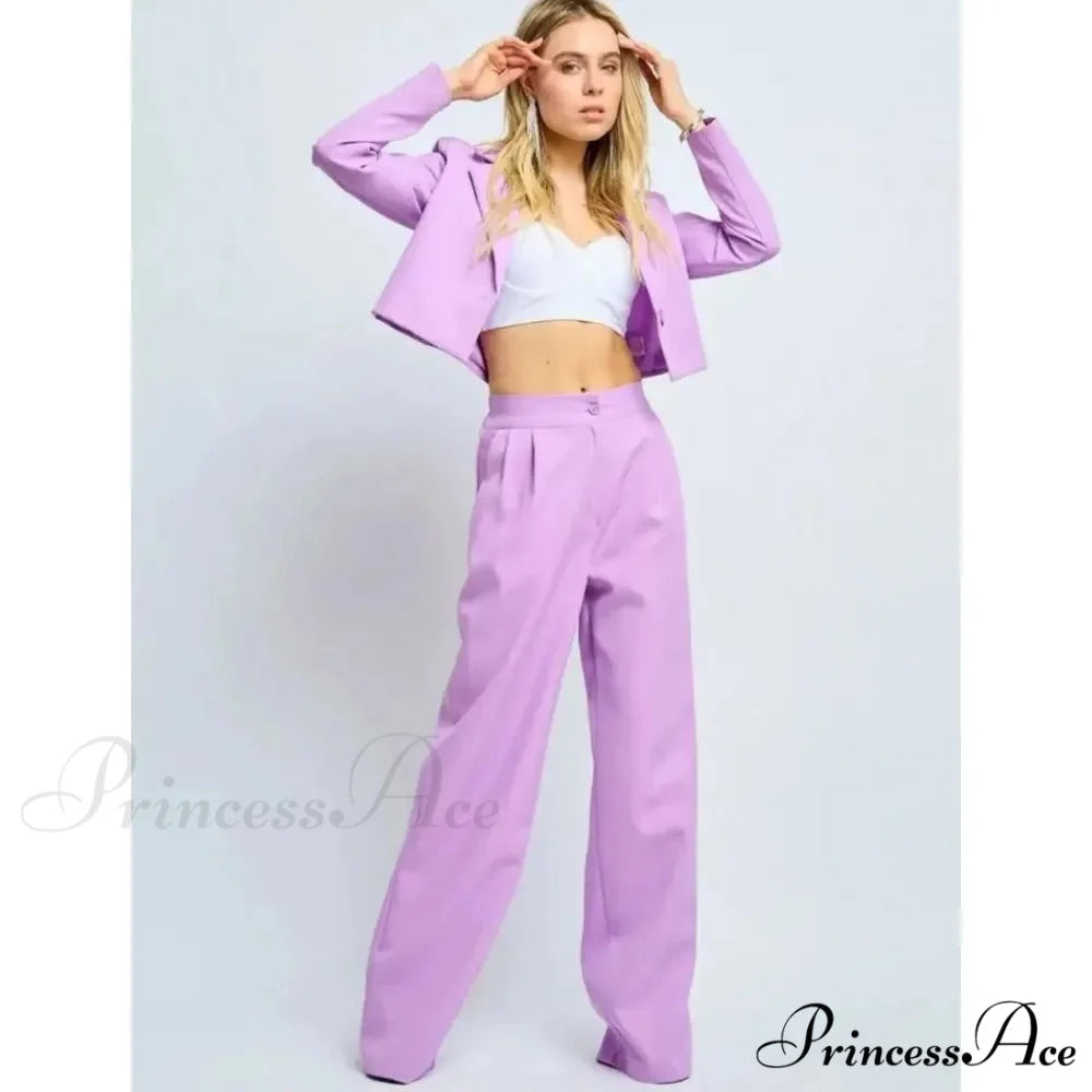Spring Sleek Wide Leg Trousers Office Two Piece Set officetwopieceset-250223