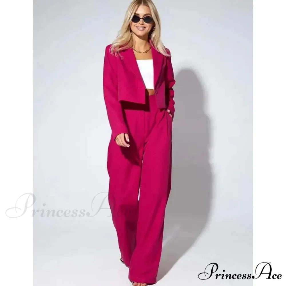 Spring Sleek Wide Leg Trousers Office Two Piece Set officetwopieceset-250223