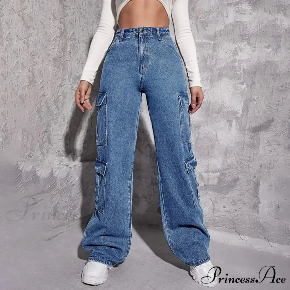 Spring Slim Fit Size Calf Hole Stretch Jeans Blue / XS