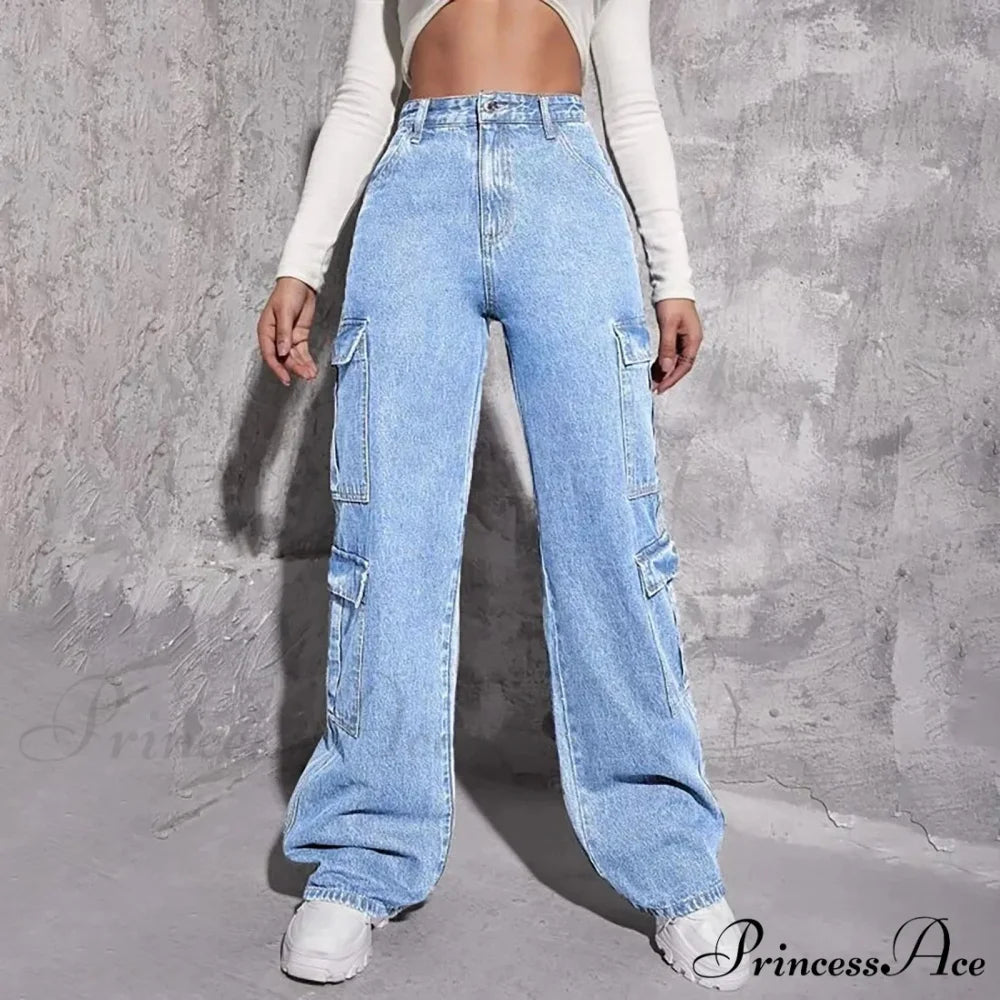 Spring Slim Fit Size Calf Hole Stretch Jeans Light Blue / XS