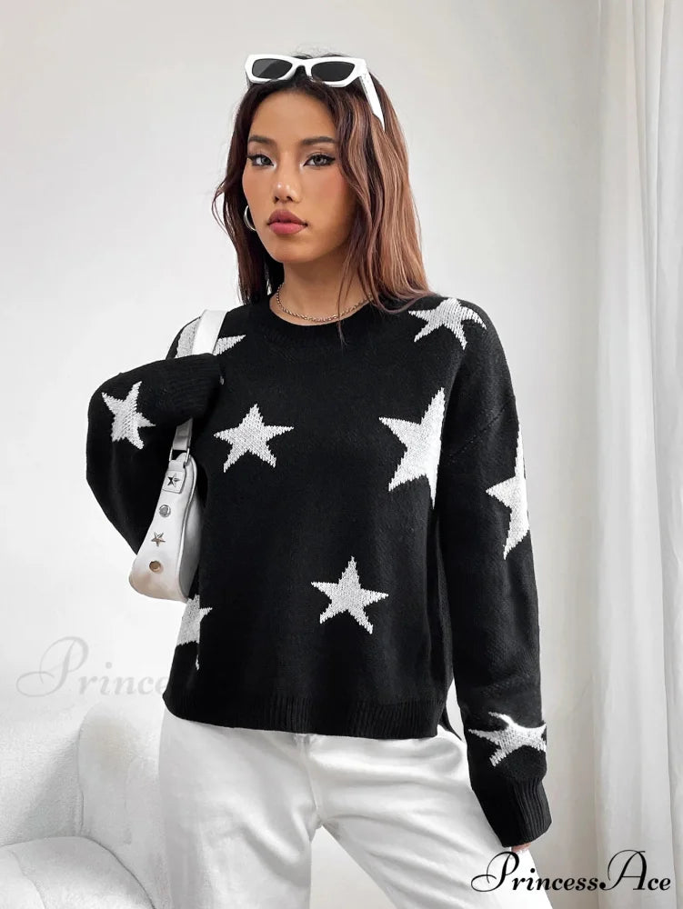 Spring Stylish Colorful Contrast Starry Cozy Comfortable Loose Long-sleeved Warm Sweater