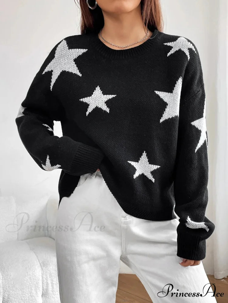 Spring Stylish Colorful Contrast Starry Cozy Comfortable Loose Long-sleeved Warm Sweater
