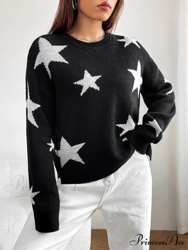 Spring Stylish Colorful Contrast Starry Cozy Comfortable Loose Long-sleeved Warm Sweater