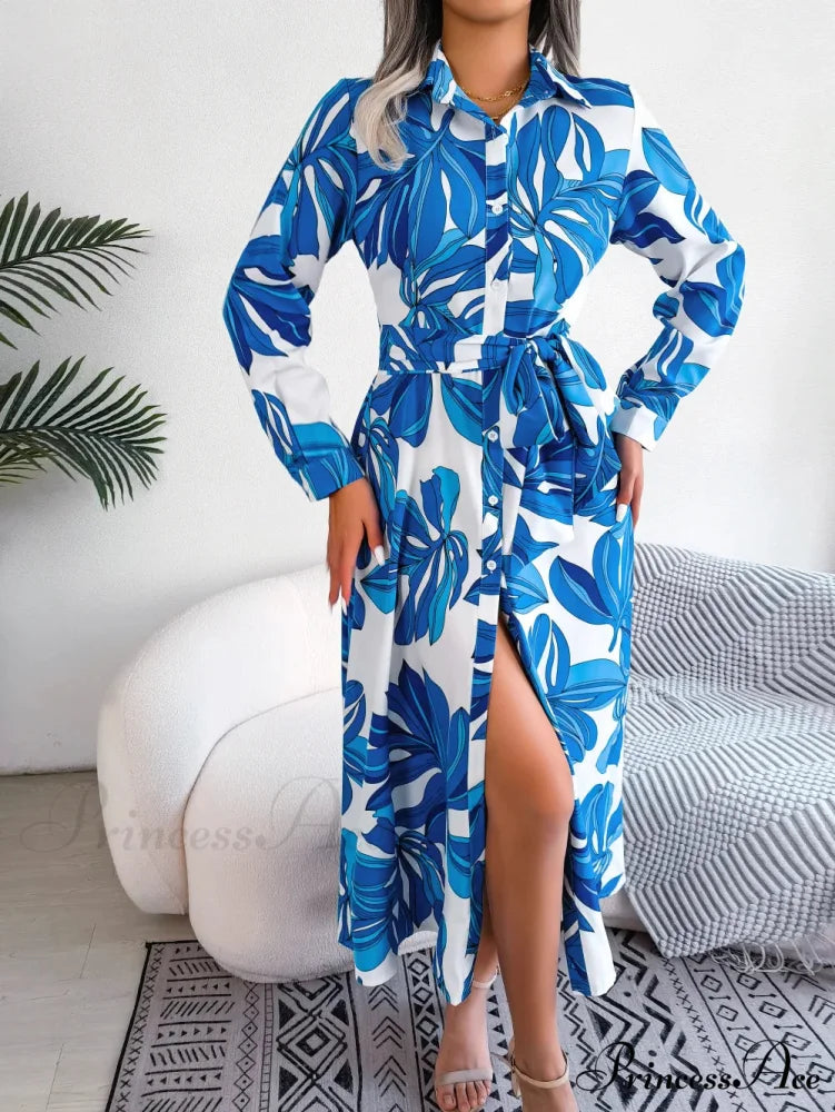 Spring Summer Contrast Floral Polo Collar Shirt Floral Dress Modified Title: Spring Summer Different Flower Polo Neck