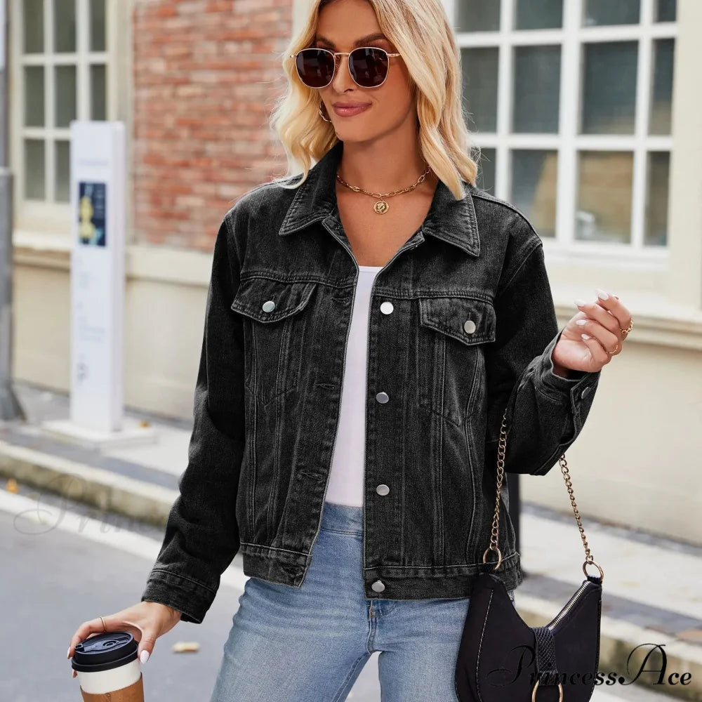 Spring Summer European American Style Short Hooded Long-sleeved Casual Jacket Dark gray / S