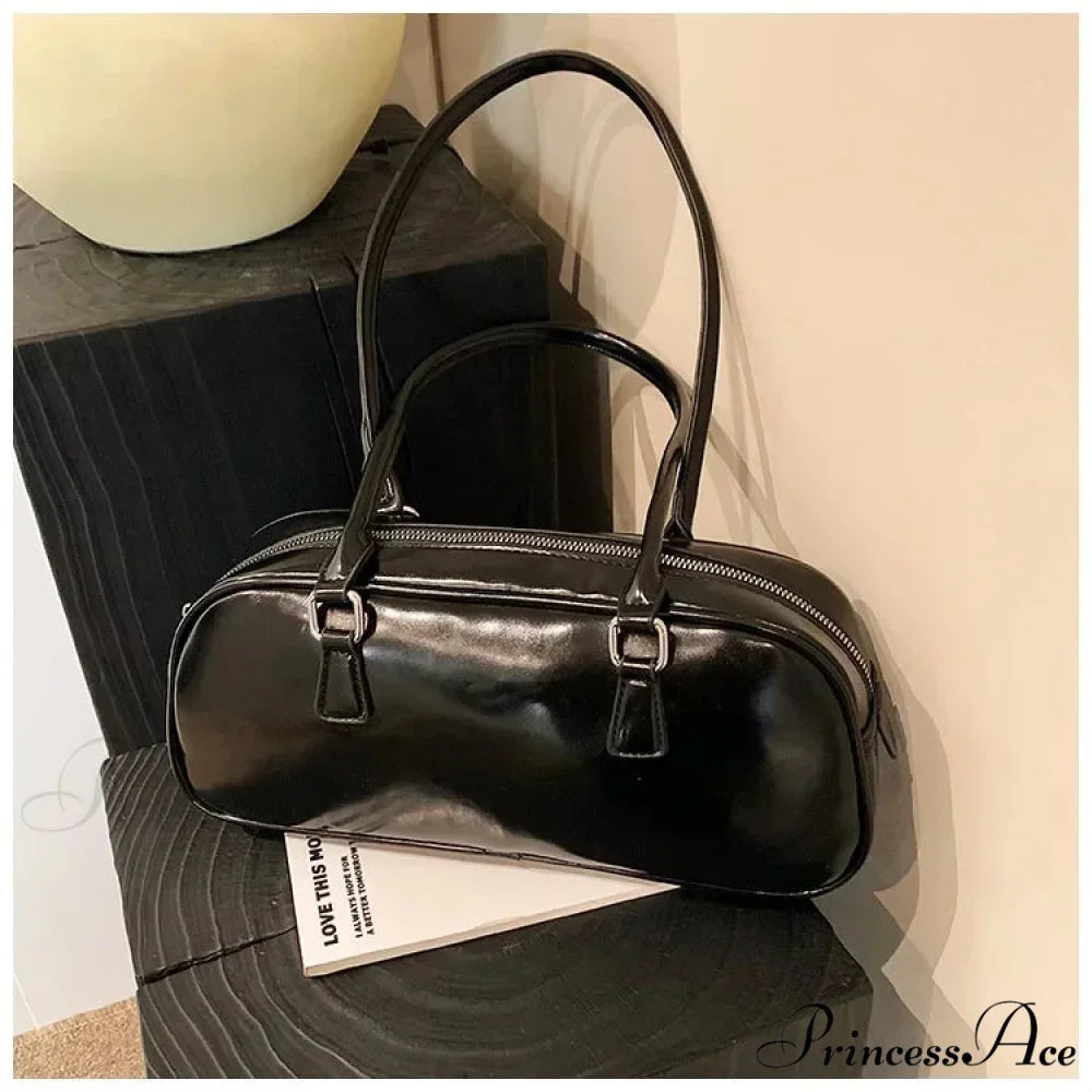 Spring Vintage Faux Leather Underarm Shoulder Bag Black shoulder-250126