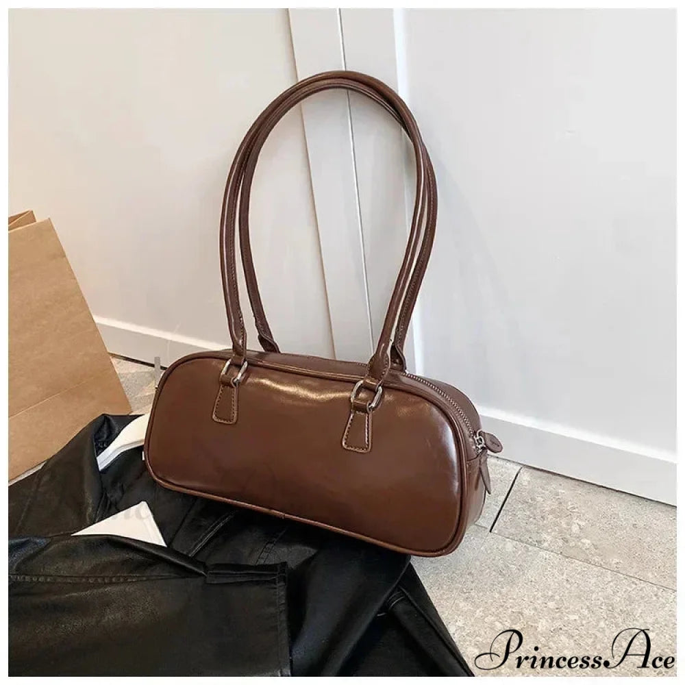 Spring Vintage Faux Leather Underarm Shoulder Bag Brown shoulder-250126