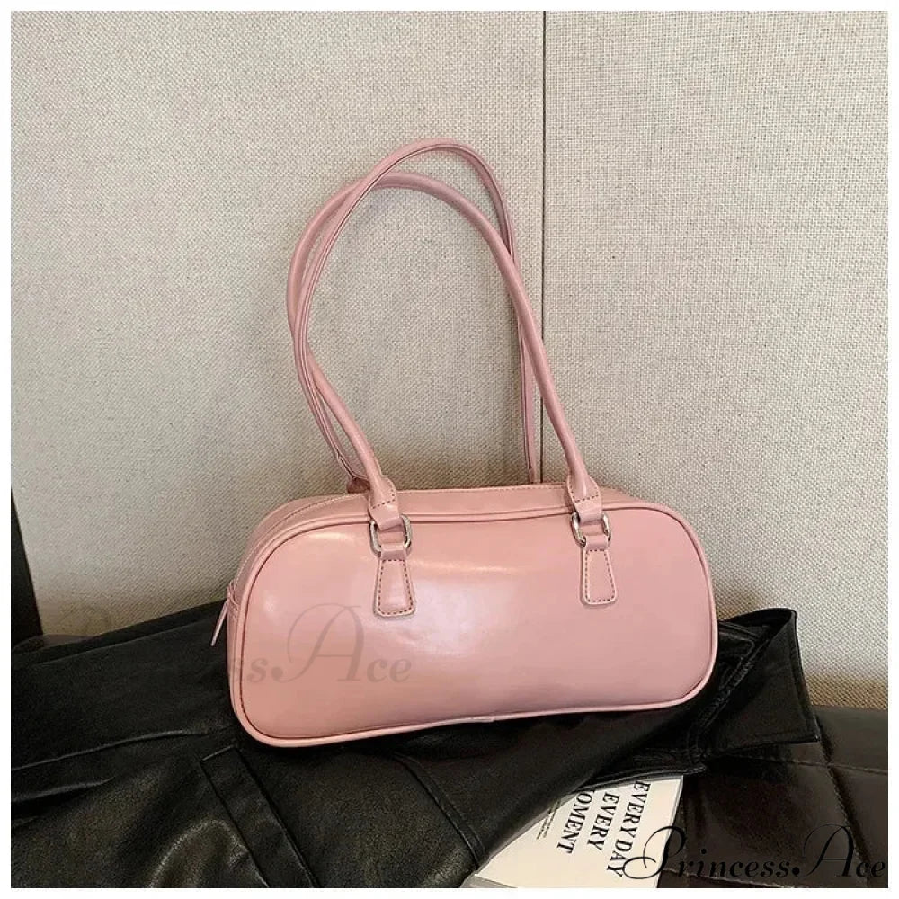 Spring Vintage Faux Leather Underarm Shoulder Bag Pink shoulder-250126