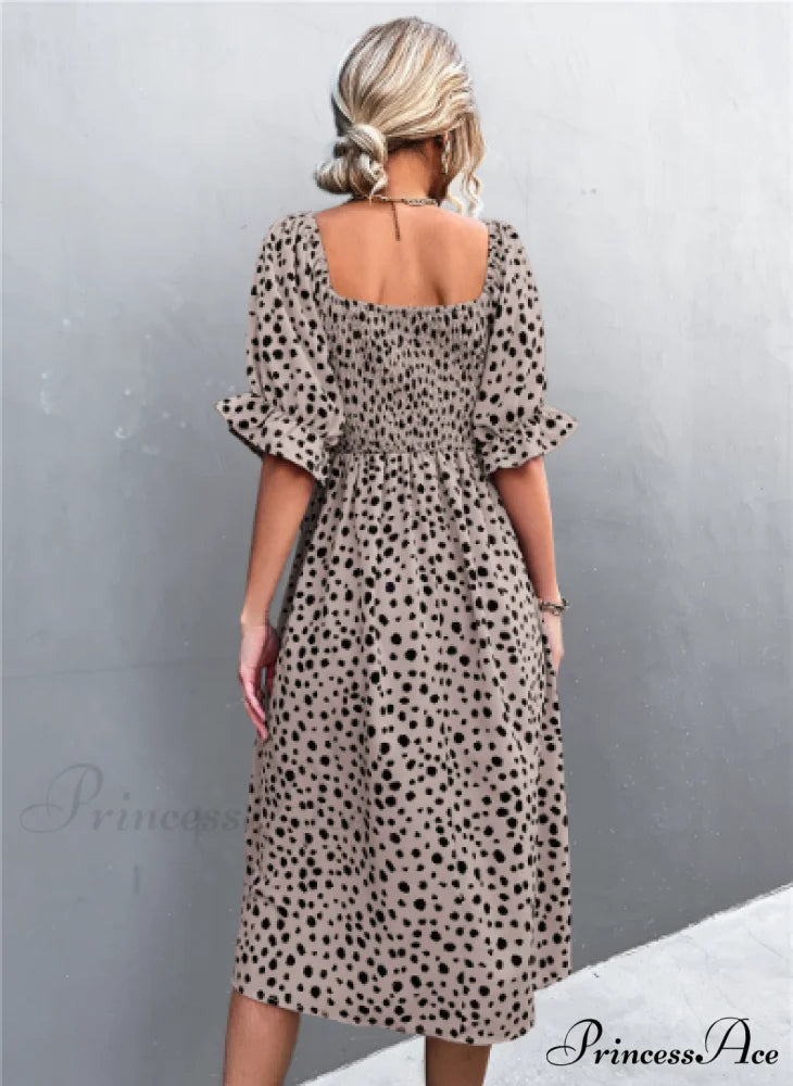 Square Collar Bubble Sleeve Dress L / black