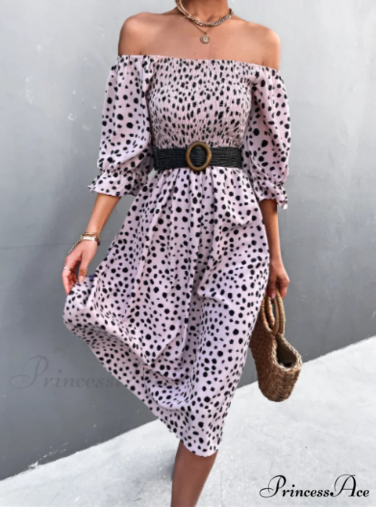 Square Collar Bubble Sleeve Dress L / khaki