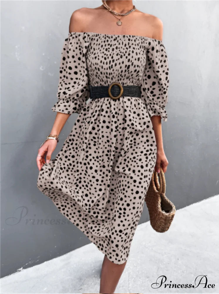 Square Collar Bubble Sleeve Dress M / pink