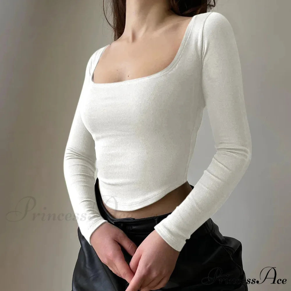 Square Neck Informal Extended Sleeve Jumper WHITE / S swraters-241228
