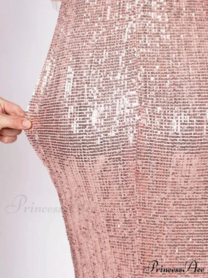 Square Neck Long Evening Mermaid Dress Sequined Floor Length Stretchy Christmas Party Dress