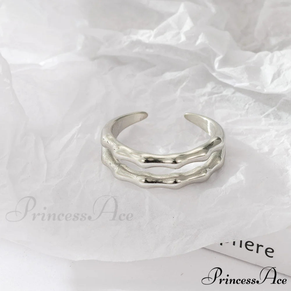 Stainless Steel Casting Double Layer Bamboo Ring white / 6
