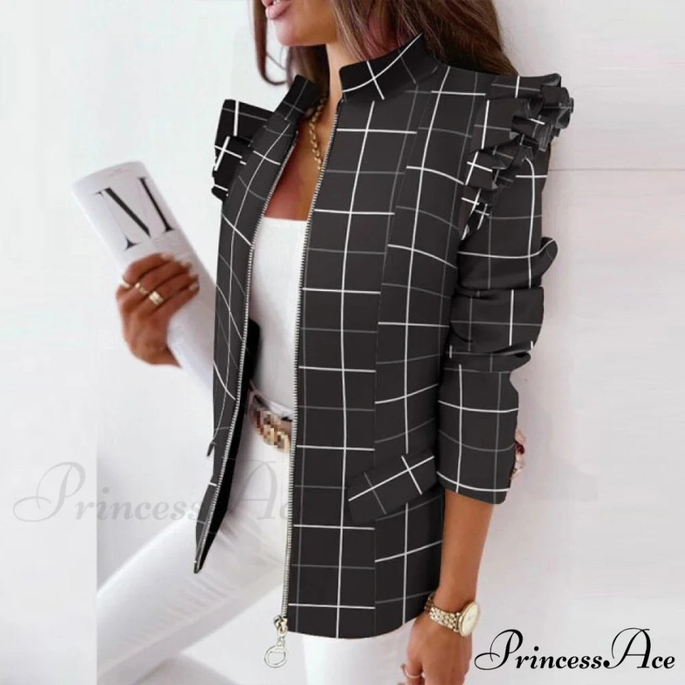 Stand Collar Office Lady Blazer Black / S