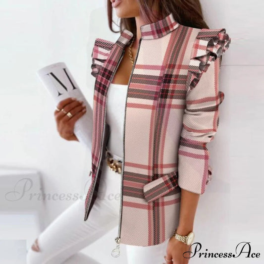 Stand Collar Office Lady Blazer Pink / S