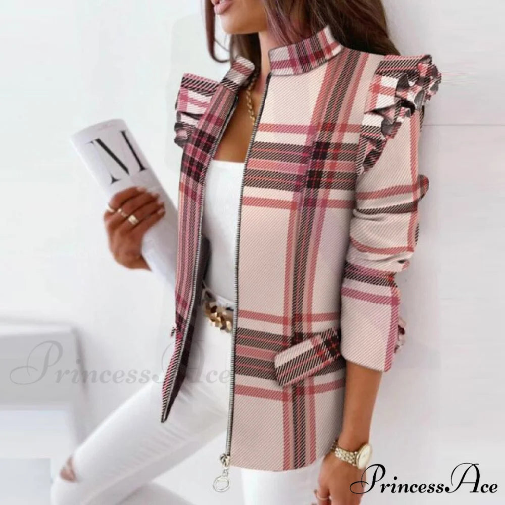 Stand Collar Office Lady Blazer Pink / S
