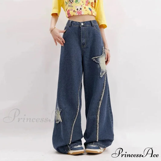Star Loose Denim Broad Leg Trousers blue / S pants-241228
