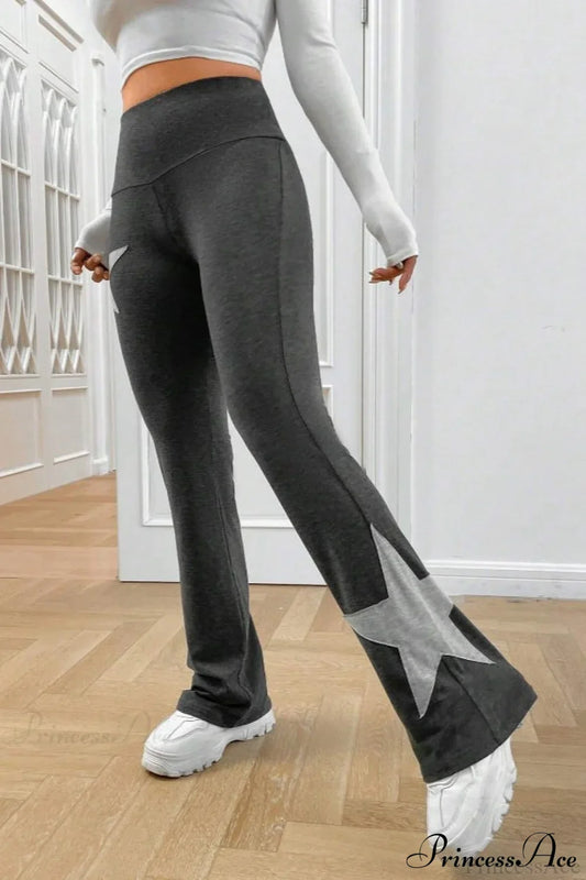 Star Print High Waist Slim Flare Pants
