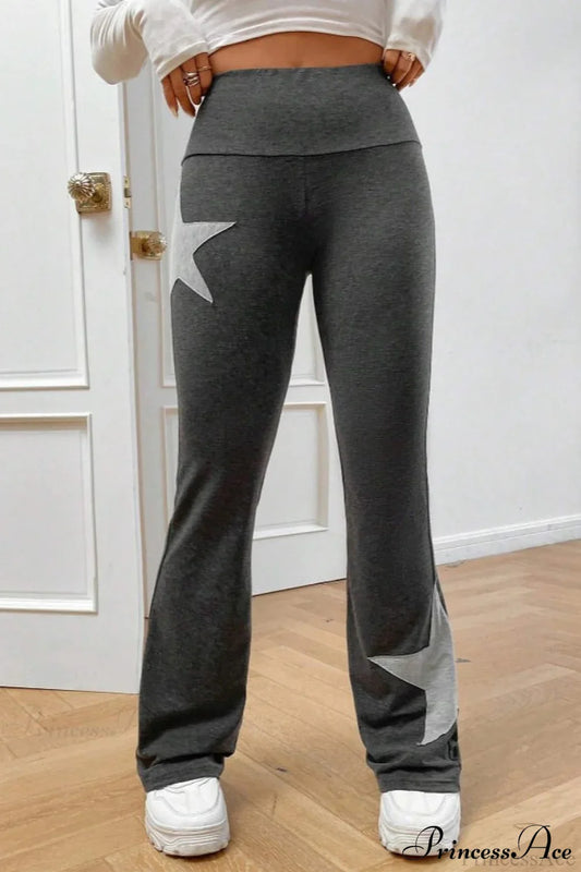 Star Print High Waist Slim Flare Pants