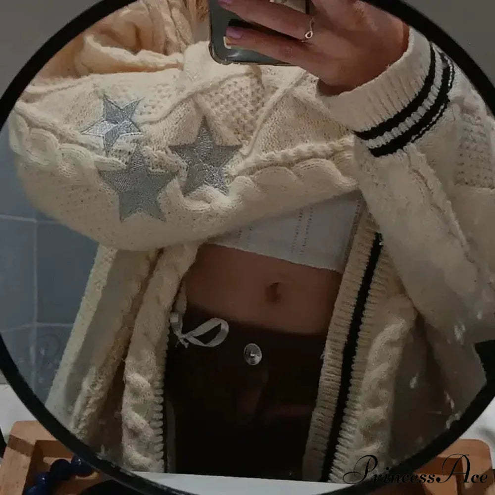 Stellar Embroidery Knit Button-up Cardigan cardigans-241228