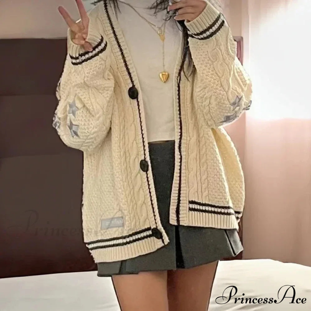 Stellar Embroidery Knit Button-up Cardigan white / S cardigans-241228